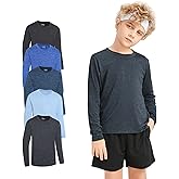 Helebowe 5 Pack Boys&Girls Athletic Quick Dry Long Sleeve Youth Performance Activewear T-Shirt for Kids
