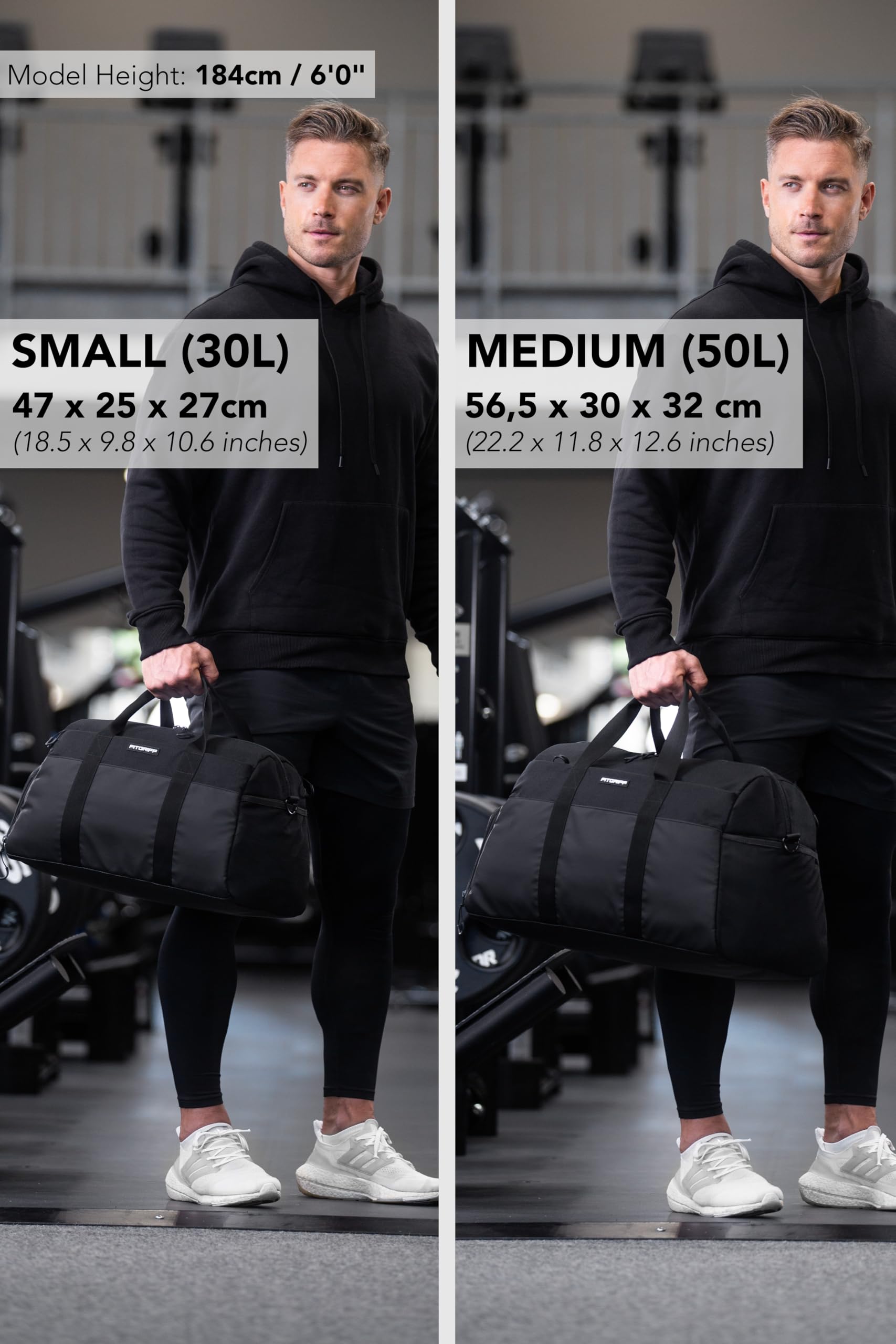 Fitgriff Gym Bag V2 for Men and Women with Shoe & Wet Compartment - Duffle Bag for Travel, Sports, Fitness and Workout (Full Black, 19 x 10 x 11″ (Small))