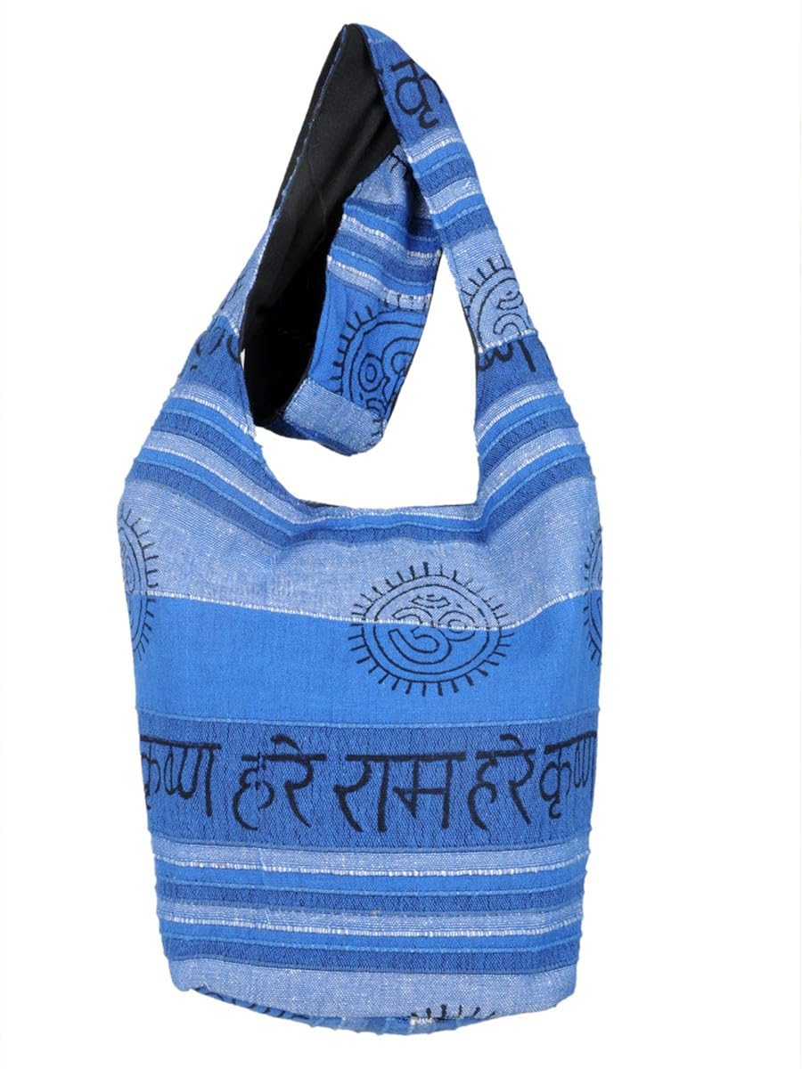 ratash blue hare rama hare krishna print bag