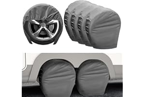 Joroamp Camper Tire Covers 4 Pack, RV Trailer Wheel Tire Cover Travel Boat Trailer Tire Covers Accessories for Trucks Storage, SUV, Jeep, Outside Tyre Cover Fits Tire Diameters 27-29 Inches(Gray)
