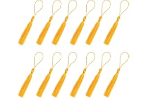 Sowaka 50 Pcs Tassel Silky Soft Mini Floss Handmade Tassels with Loop for Bookmark Jewelry Making Keychain Souvenir DIY Crafting Project Supplies Chinese Knot (Royee Gold)