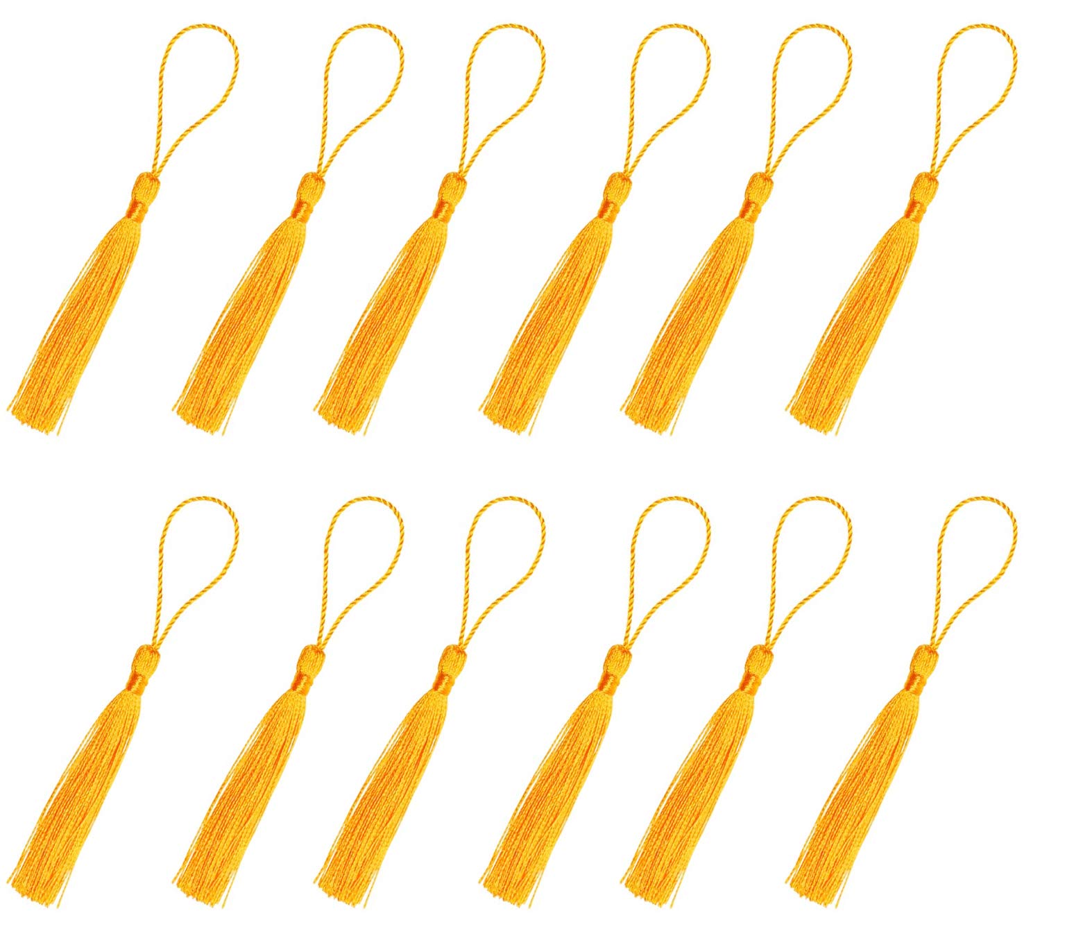Sowaka 15 Pcs Silky Handmade Tassels Mini Soft Floss Bookmark Tassels with Loop for Souvenir DIY Craft Project Jewelry Making Chinese Knot Supplies Accessories Sewing Keychain (Royee Gold)