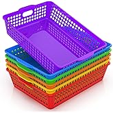 QRRICA 6 Pack Plastic Classroom Storage Baskets, Paper Trays for Classroom Organization & Turn in Trays for Teachers, Students, Desk Organizer Bin 13.8x10.6x3.1 Inch (Rainbow)