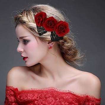 Amazon Com Classicbeauty Elegant Red Rose Hair Clip New 2018