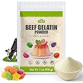 Beef Gelatin Powder Unflavored, 7 oz/198 g Grass Fed Gelatin Powder, Premium Thickening Agent, Gluten & Sugar Free, for Gummies, Jello, Baking, Cooking, Drinks