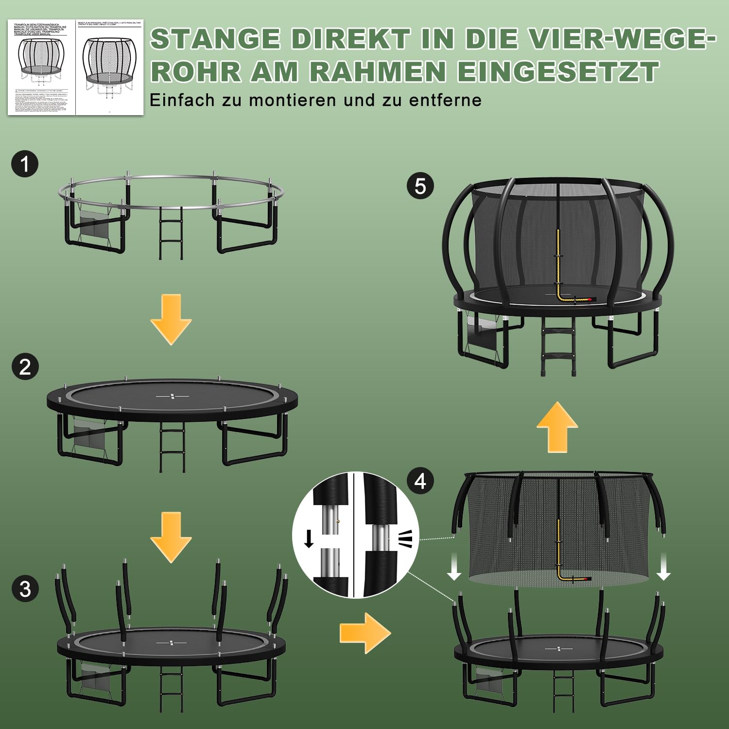Flamaker Gartentrampolin für Kinder, 2,3 m/3,0 m/3,7 m/4,3 m Trampolin Outdoor-Sicherheitsnetz und gepolsterte Stangen für Kinder Indoor Outdoor Fitness, maximal bis zu 150 kg 8