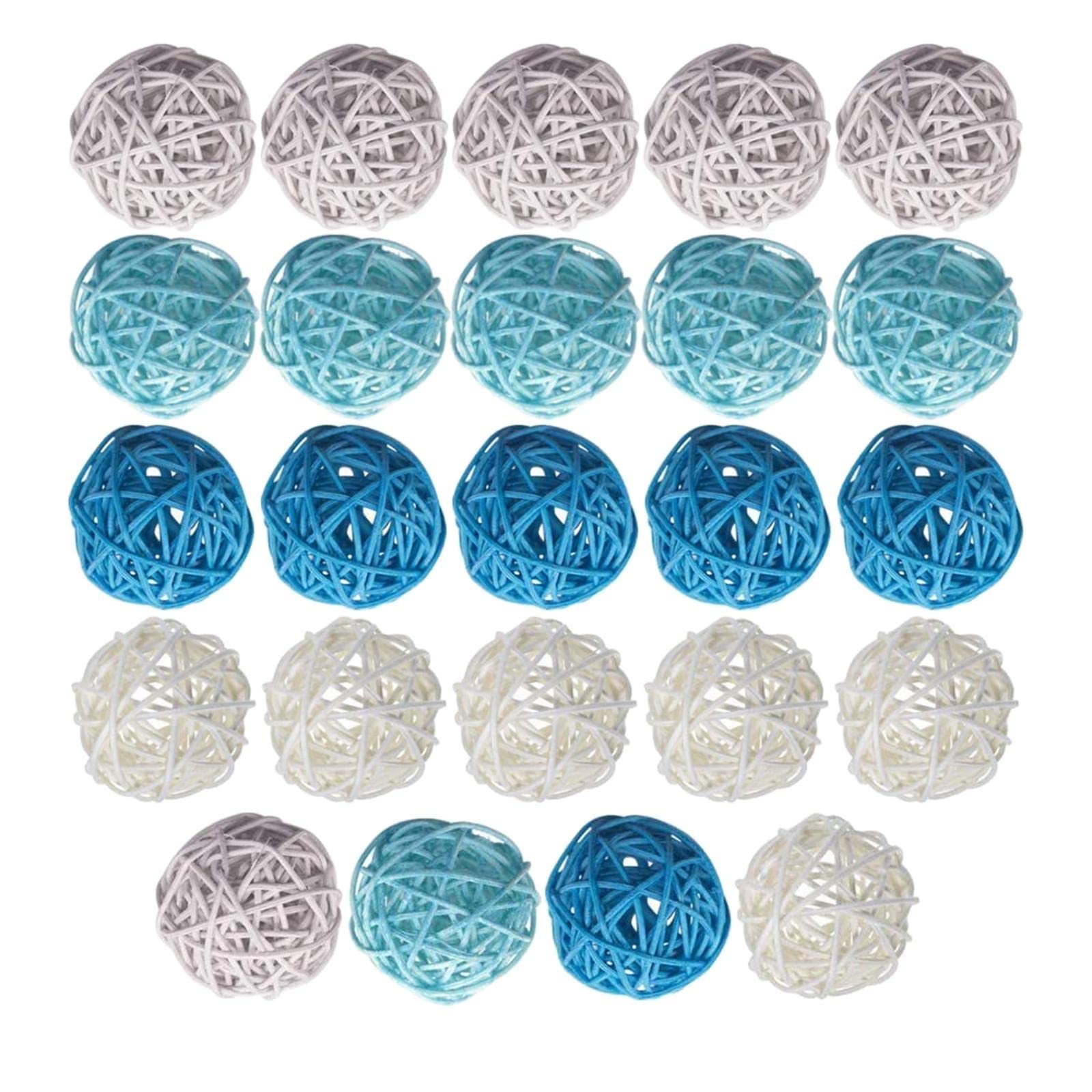Harilla 24/15Pcs Round Wicker Rattan Balls Orbs Crafts Wedding Centerpieces, Blue Gray White 24