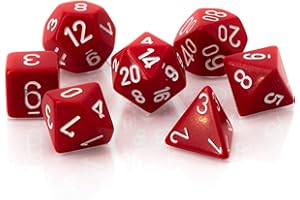 DND Dice Set-Chessex D&D Dice-16mm Opaque Red and White Plastic Polyhedral Dice Set-Dungeons and Dragons Dice Includes 7 Dice