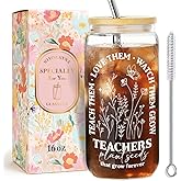 Teacher Appreciation Gifts for Women,Friend,Teachers Plant Seeds That Grow Forever,Teacher Gifts for Christmas Birthday,First Day of School Thank You Teachers Glass Coffee Cup with Lids and Straws-96