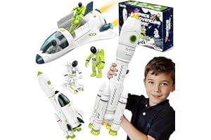 AuntyFey Space Rocket Ship Toys for Kids, Space Toys Shuttle for Kids 3-5-7 with 2 Astronaut Figures, Spaceship with Glowing & Sound Effect, Educational Stem Gift for Boy Girl