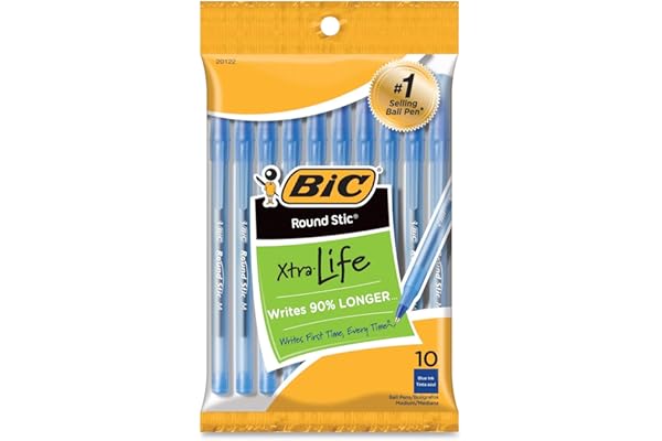 BIC Round Stic Ball Pens Stick, Blue, Medium Point, 10-Pack