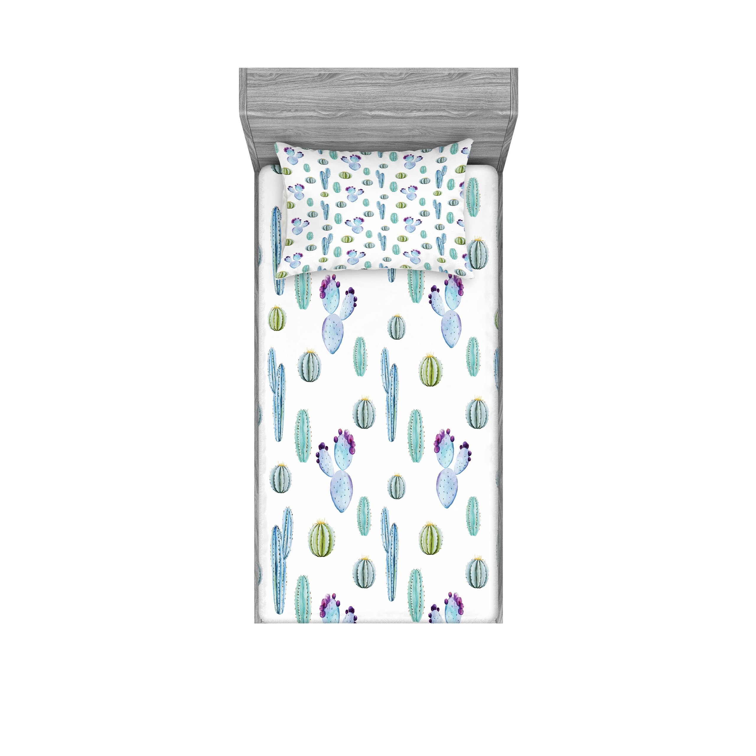 Ambesonne Cactus Fitted Sheet & Pillow Sham