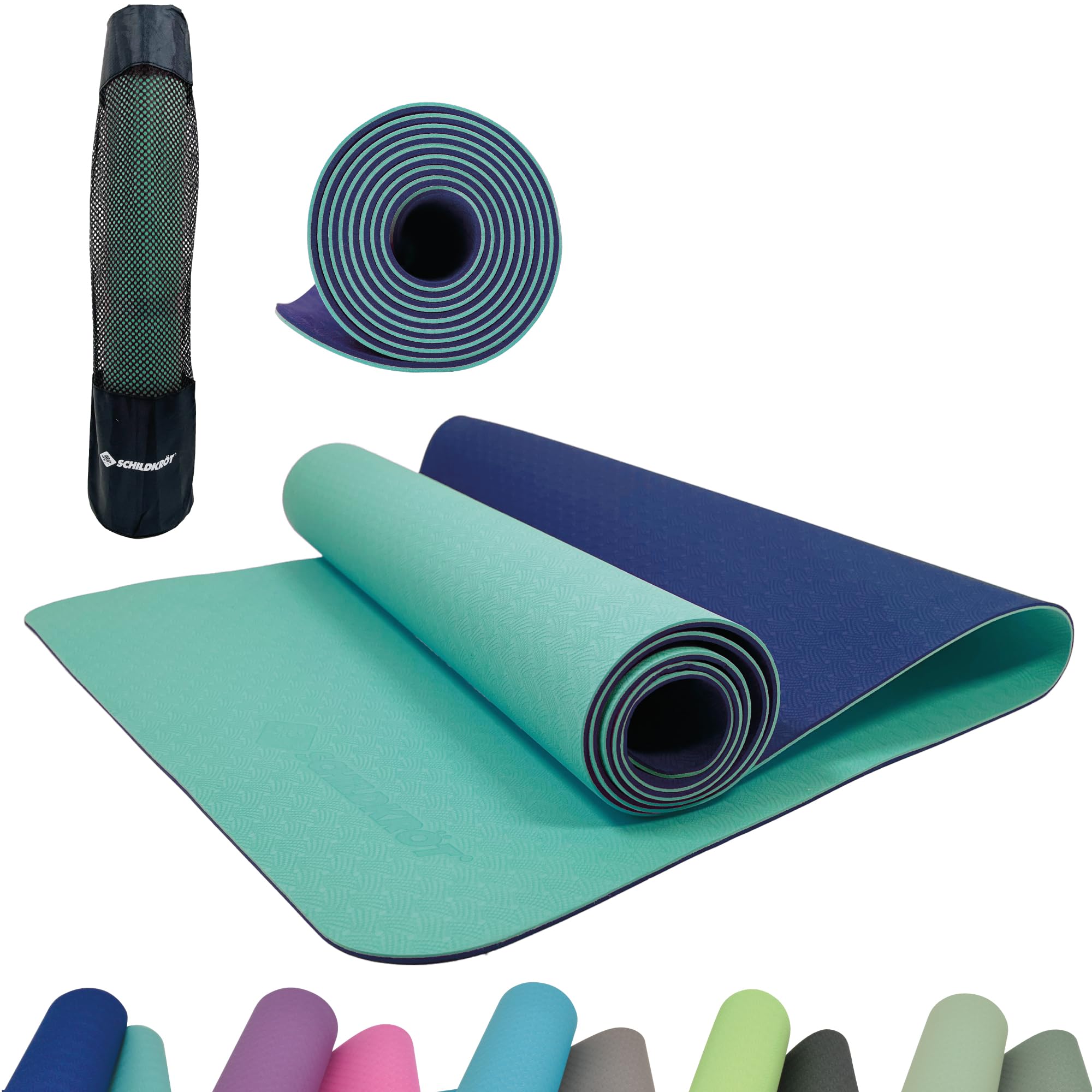 Schildkröt Fitness Yoga Mat 4 mm Bicolor, Navy/Mint, in Carry Bag, 960067