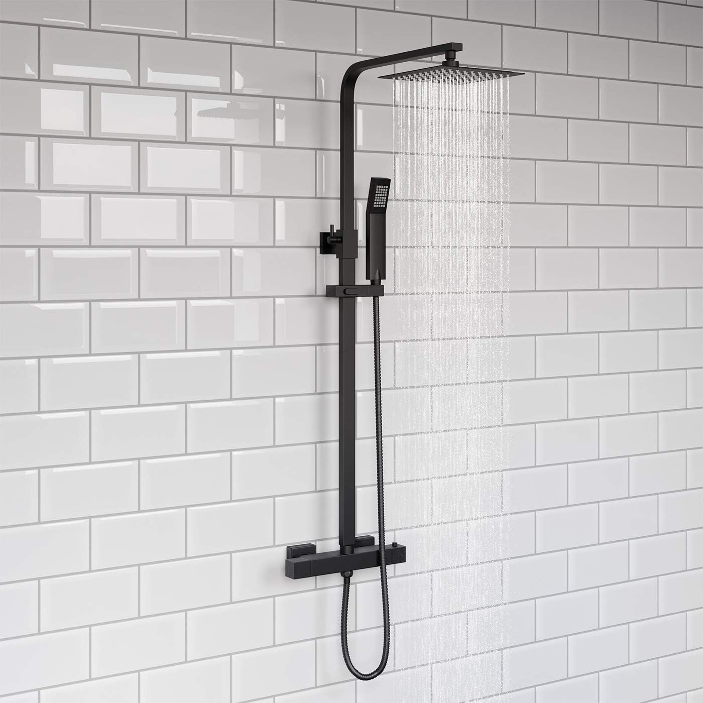 Matte Black Square Exposed Thermostatic Shower Set Amazon.co.uk DIY