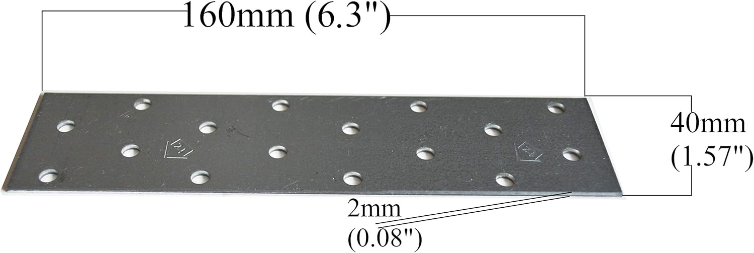 Pack of 20 Flat Connecting Joining Plate Galvanised Z275 275 (g/m2) 20 (μm) Heavy Duty Metal 6.3"x1.57"x0.08" (160 x 40 x 2mm) - Image 3