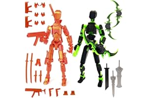 PEKOIU T13 Action Figure Set (Assembly Completed), 3D Printed Multi-Jointed, Titan 13 Action Figures, Multi-Articular Lucky Mobile Robot Nova T-13,Desktop Decorations for Game Lovers Toys (Green/Rose Gold)