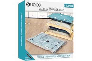 Vacuum Storage Bags 8 Jumbo, Space Saver Bags with Travel Hand Pump, Compression Airtight Sealer Bags for Clothes, Bedding, P