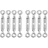 Jamiikury 8 Pcs 304 Stainless Steel Turnbuckle Heavy Duty Wire Rope Tension, Eye & Eye Turnbuckle (M4)