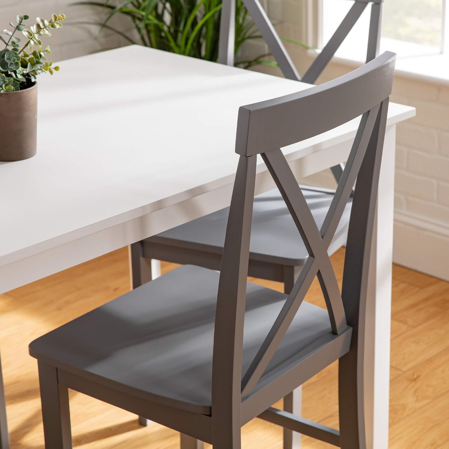 Walker Edison 4 Person Modern Farmhouse Wood Small Dining TableDining Room Kitchen Table Set Dining 4 Chairs Set White/Grey48 Inch: Furniture & Decor