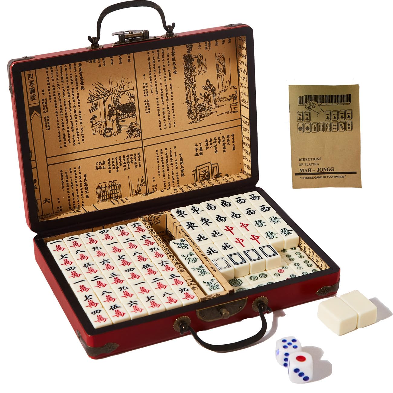 JETAINE Mini Chinese Mahjong Set, 144PCS Mahjong Tiles Gathering Table Games Set, Mah Jong Game kit with Leather Carrying Case Box, Portable Majong Game Set with 2 Dice for Travel Party Family