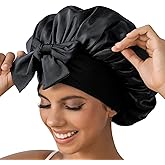 GDTOGRT Satin Silk Bonnet for Sleeping Women - Double Layer Sleep Hair Bonnets Caps for Curly Braid Hair with Tie Band