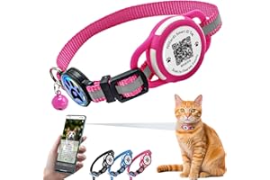 HIIFARDZ Reflective Cat Collar with QR Code Name Tag, Waterproof Holder for Airtag, Quick Release, Breakaway, Durable, Adjustable, Free Pet Online Profile (Rose Red)