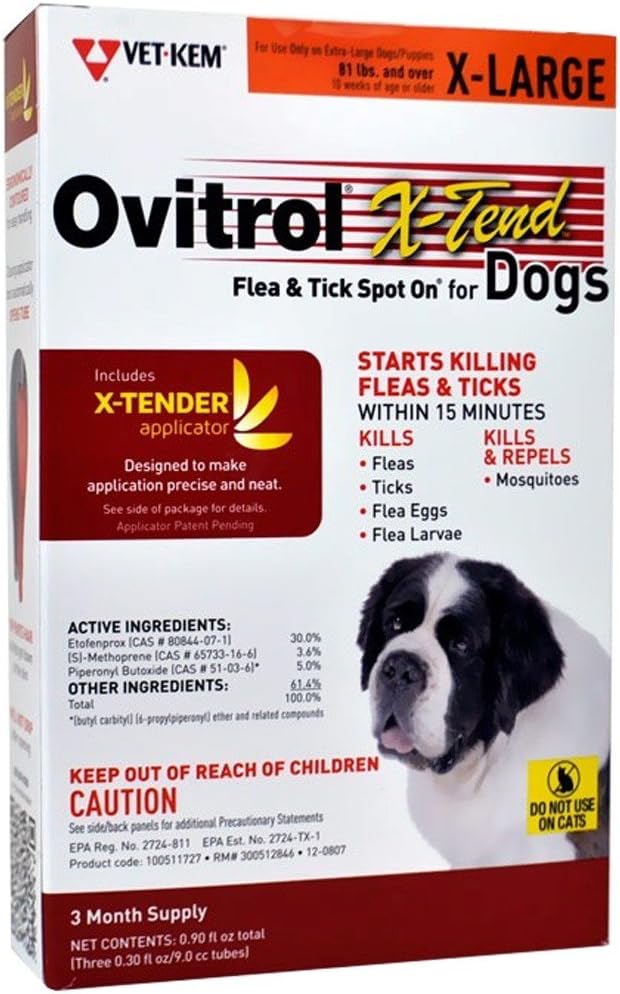 Ovitrol XTend Flea Tick Spot On for XLarge Dogs (81 lbs and Over) 3 Month