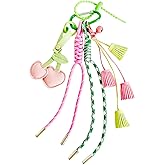QTKJ Keychain for Women, Pink Green Bag Charm, Hand-Woven Nylon Rope Key Chain, Aesthetic Keychain, Bag Accessories Charms for Handbag, Backpack