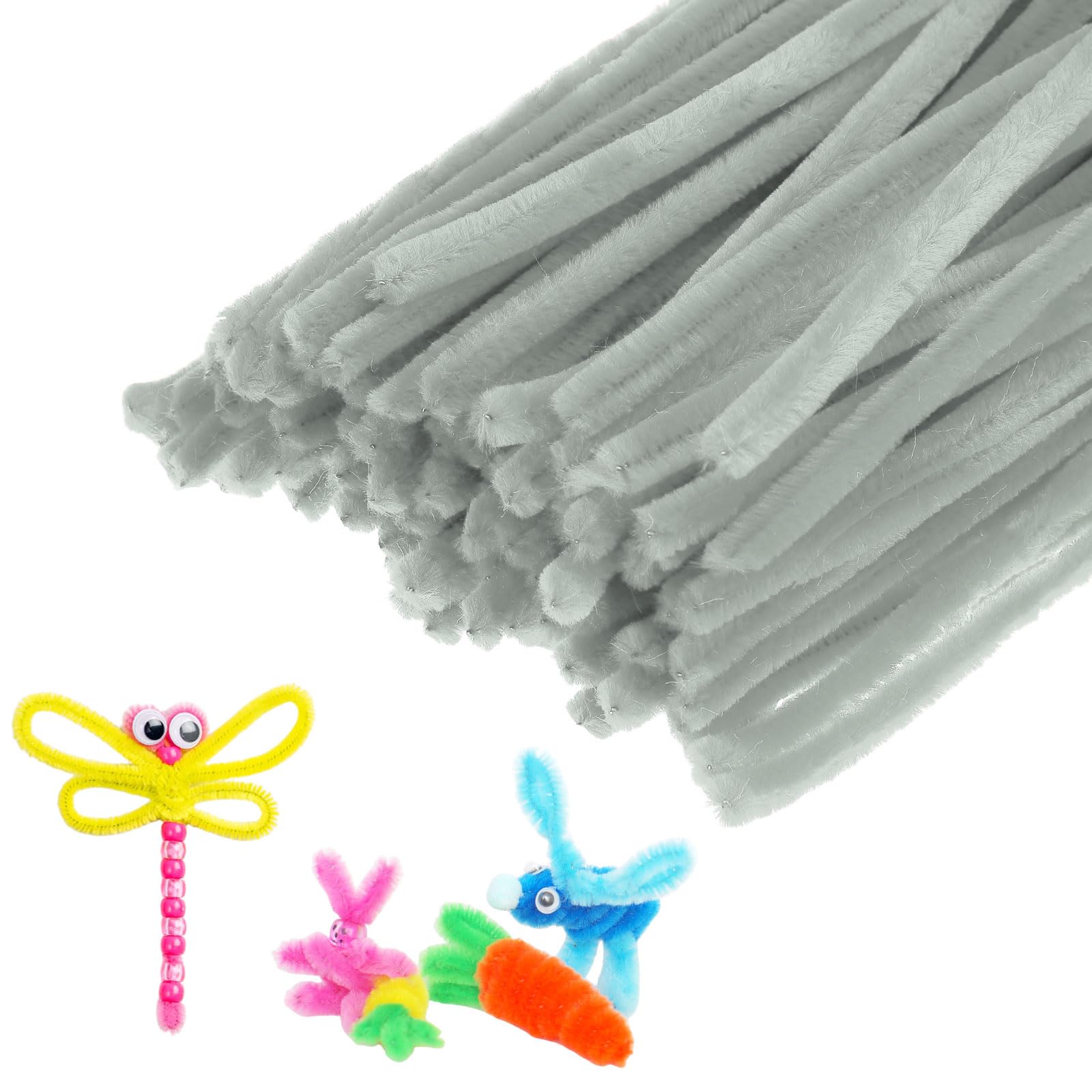 M METERXITY 100-Pack Pipe Cleaners Craft, 11.8" Glitter Pipe Chenille Stems for Art/Festivals Bouquet/Craft/Christmas/DIY Projects/Decorations [Light Gray]