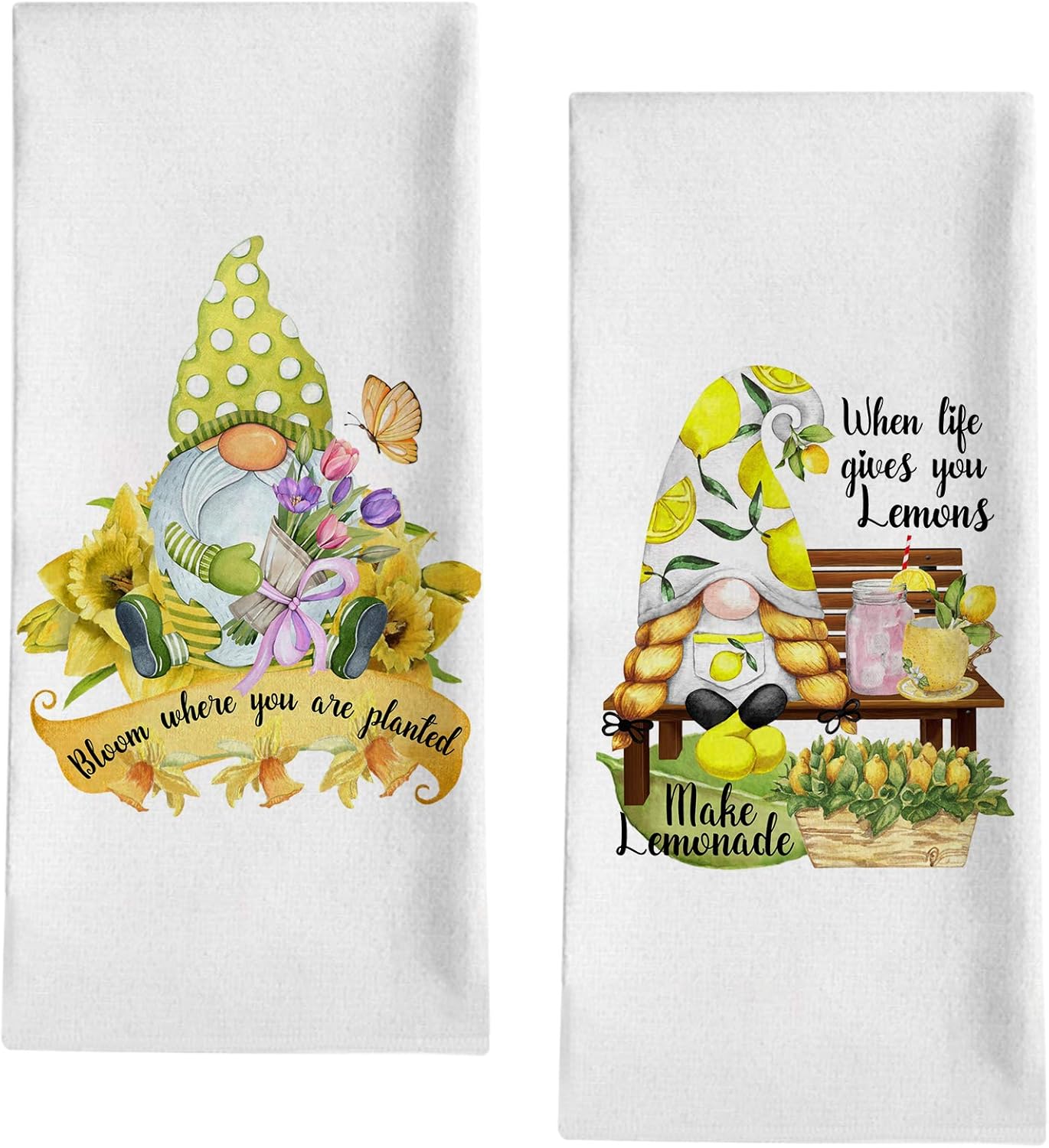 Gorgeous Seliem Spring Summer Gnome Kitchen Dish Towel When Life Give You Lemon Make Lemonade Bath Fingertip Towel Tea Bar Hand Drying Cloth Bloom Tulip Flower Decor Sign Home Farmhouse Decorations 18