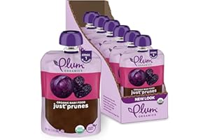 Plum Organics Just Prunes, 4+ Months - Organic Baby Food Pouches, 3.5 oz Pouch (Pack of 6)