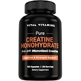 Vital Vitamins Creatine Monohydrate Pills, 3g for Women &amp; Men | Supports Muscle Health, Energy &amp; Cognitive Clarity, Micronized, Easy to Swallow, Non-GMO, 120 Capsules