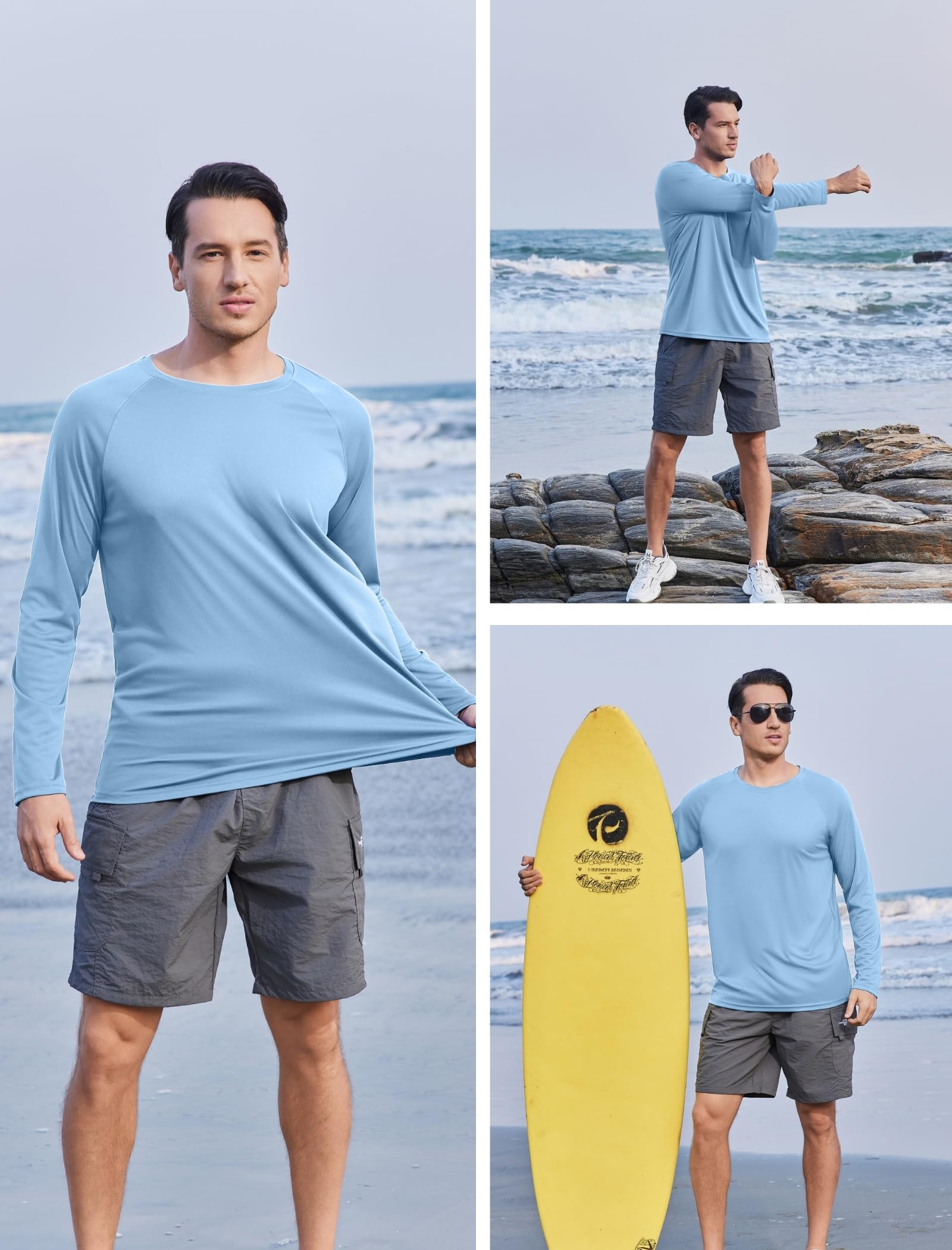 PINSPARK Men's Swim Shirt Quick-Dry Long Sleeve Rash Guard for Men UPF 50+ Light Pullover Sun Protection UV Fishing Shirts