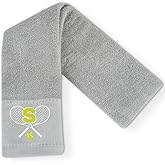 CybGene Embroidered Tennis Towel, Funny Tennis Gift for Men, Women & Lovers, Soft & Absorbent, Gray, Initial S