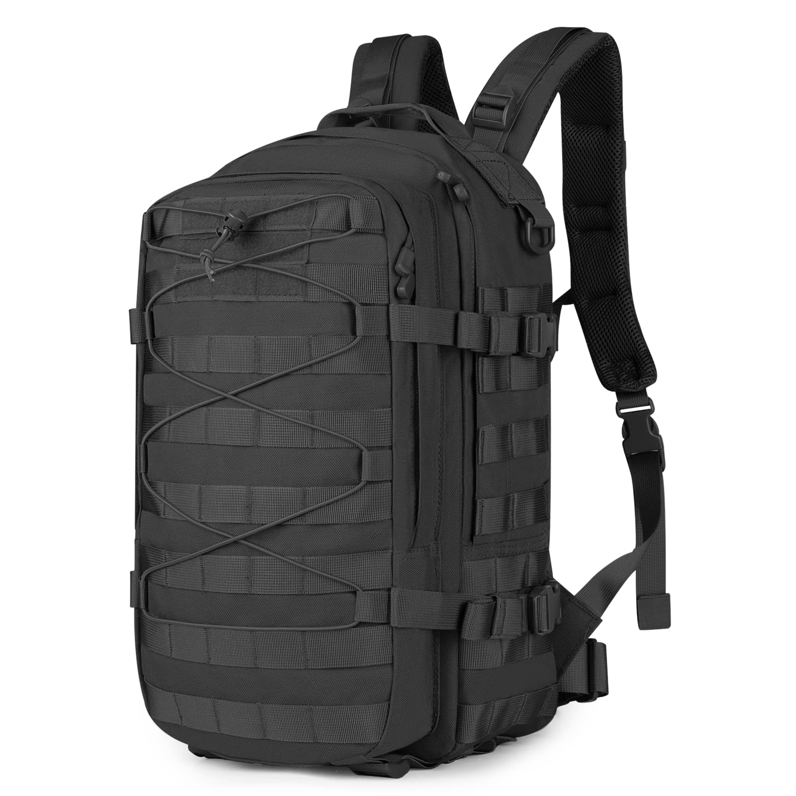 Explokit Tactical Backpack Military Rucksack 25L Molle Army Assault Pack Go Bag Water-repellent for School Travelling Hiking Hunting Camping Trekking (#02-Black)