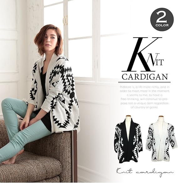 Amazon カーディガン ポンチョ レディース 幾何学模様 ニット Free ホワイト セーター 通販