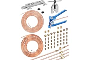 Turnirace 25 ft 3/16in &1/4in Copper Coated Brake Line Flaring Tool Kit, Includes 3-in-1 Tube Bender, Double & Single Flaring Tool Set, 4 Threads Unions, 40 Fittings
