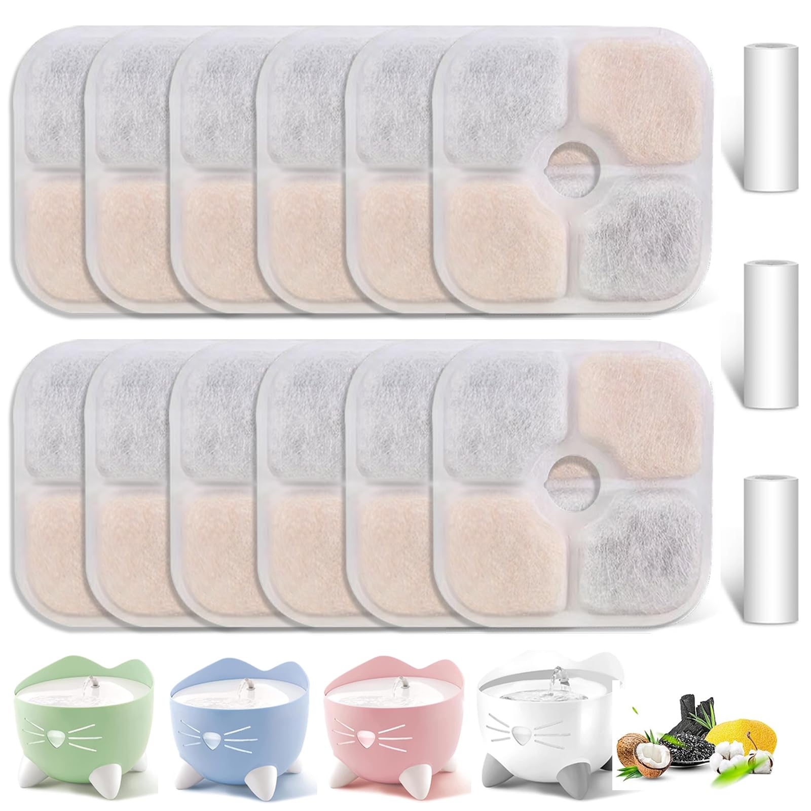 Photo 1 of 12 Pack Cat Water Fountain Filter Replacement Compatible with Catit PIXI Cat Drinking Fountain, Cat it Water Filters Keep Your Pet Healthy and Hydrated (12+3)