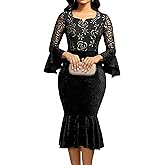 Midi Lace Dress for Women Sexy Bodycon Fishtail Dress Elegance Cocktail Party Banquet Church Outfits