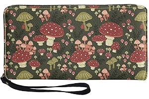 Coldinair Mushroom Print Wristlet Wallet for Women Zipper Around Cell Phone Card Holder Clutch Purse