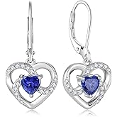 Oskani Women's Heart Birthstone Dangle Earrings, 925 Strlings Silver 5A Cubic Zircon Leveback Earrings Jewelry Birthday Gifts for Her