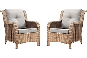 Rilyson Patio Furniture Chairs Outdoor Chair - 2 Piece Wicker Rattan Chairs Set with High Back and Deep Seating for Deck Porch Balcony Backyard Garden(Yellow/Beige)