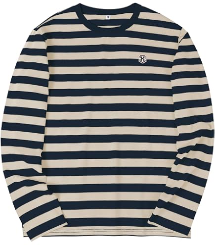 トップス RANDAM STRIPED L\S T-SHIRT ZVX Men's Striped Long Sleeved T-Shirt, Casual Round Neck Long