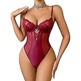 Avidlove Sexy Lingerie for Women Deep V Lace Teddy Lingerie Snap Crotch Bodysuit Cut Out One Piece Babydoll