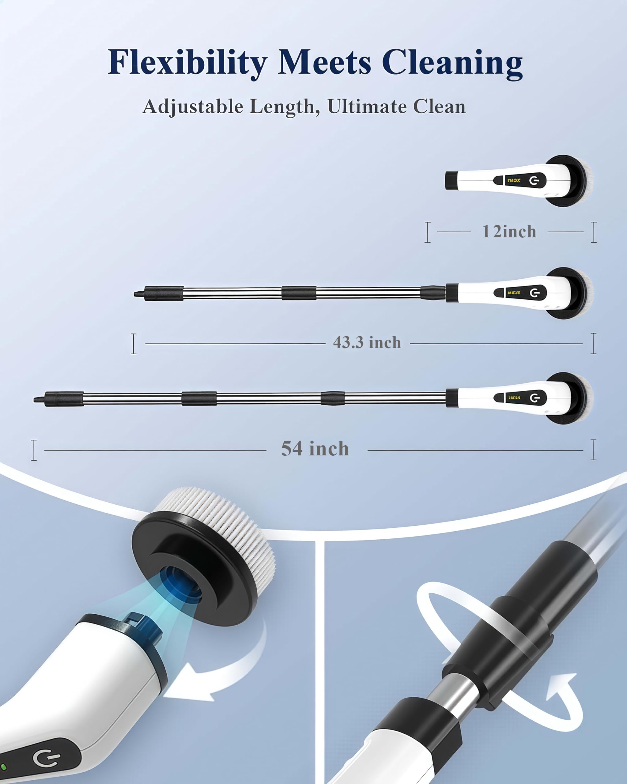 LOSUY Electric Spin Scrubber, Cordless Cleaning Brush, Shower Cleaning Brush with 7 Replaceable Brush Heads, Power Scrubber 2 Speed with 3 Adjustable & Detachable Long Handle for Bathroom Shower Car