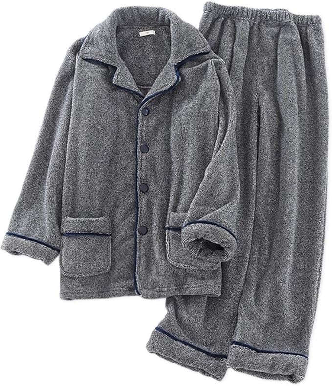 Amazon 厚み付けフランネル男性パジャマは 冬は暖かい長袖メンズパジャマファッションパジャマ男性のプラスサイズをキープ設定します 保温 長袖 部屋着 上下セット パジャマ 通販