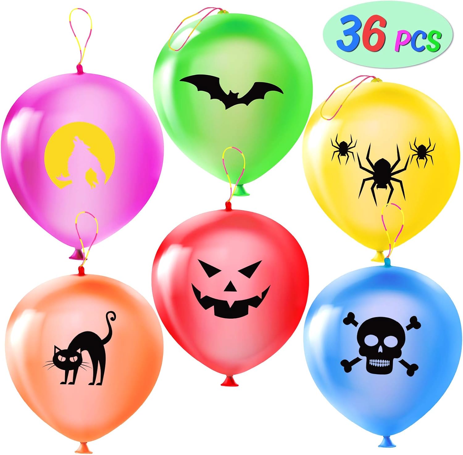 Halloween Decoration Balloons, 36PCS 6 Themes Halloween Balloons Punching Balloon for Halloween Birthday Party Classroom Decoration, Colorful Latex Punch Baloons Kids Game Toy Party Favor Supplies: Toys & Games