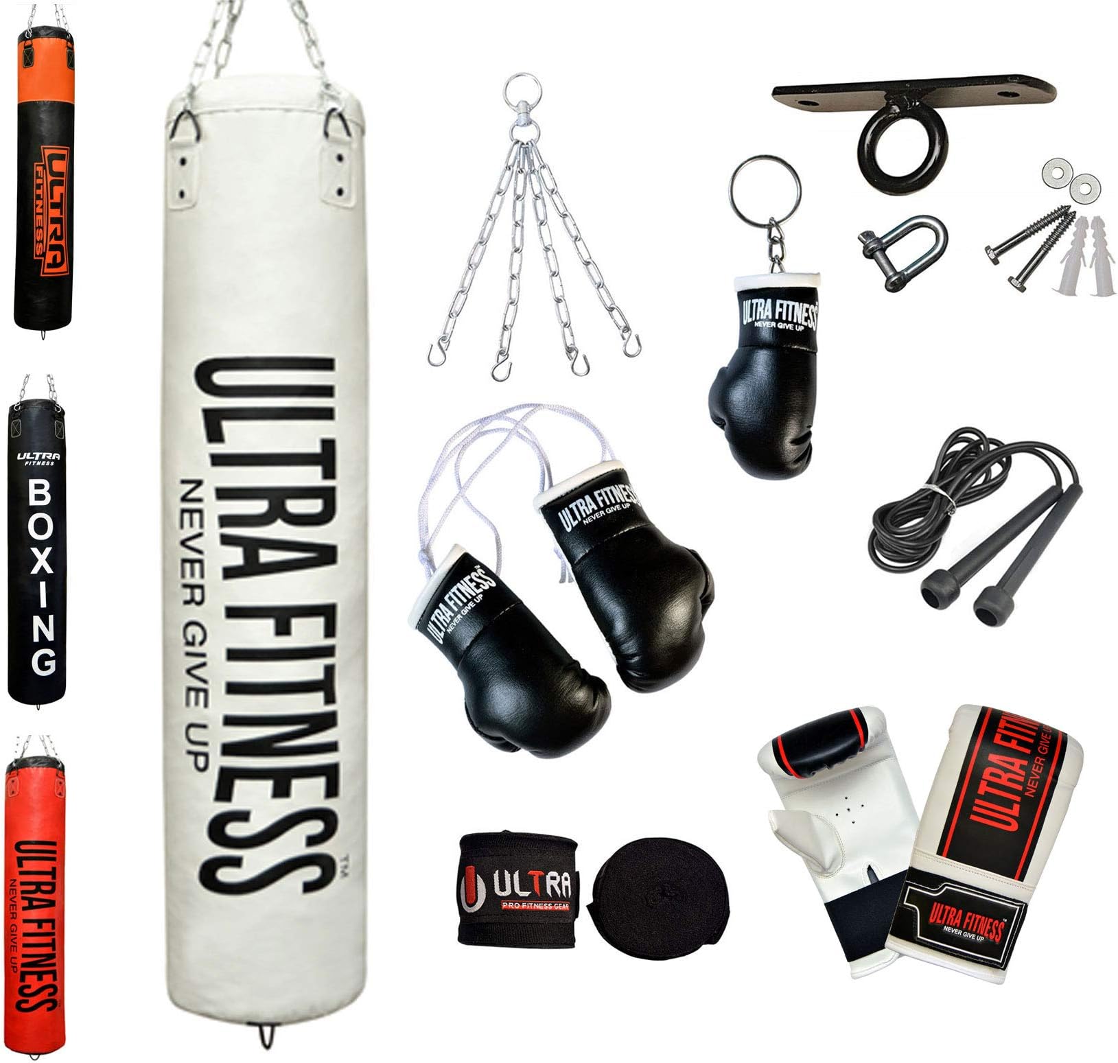 CROSSJAB Heavy 3ft, 4ft, 5ft Filled Boxing Punch Bag set with Ceiling hook