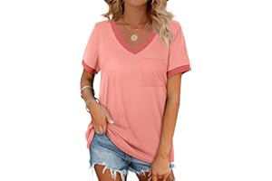 Geifa Womens T Shirts Short Sleeve V Neck Loose Casual Summer Tops with Pocket