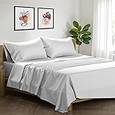XOOX Linen 100% Egyptian Cotton Sheets Queen Size Bed Set - Luxury 1500 High Thread Count Egyptian Cotton Queen Sheet Set (4 PC, Light Grey), 17" Deep Pocket, Silky Soft, Cooling, Sateen Bedding